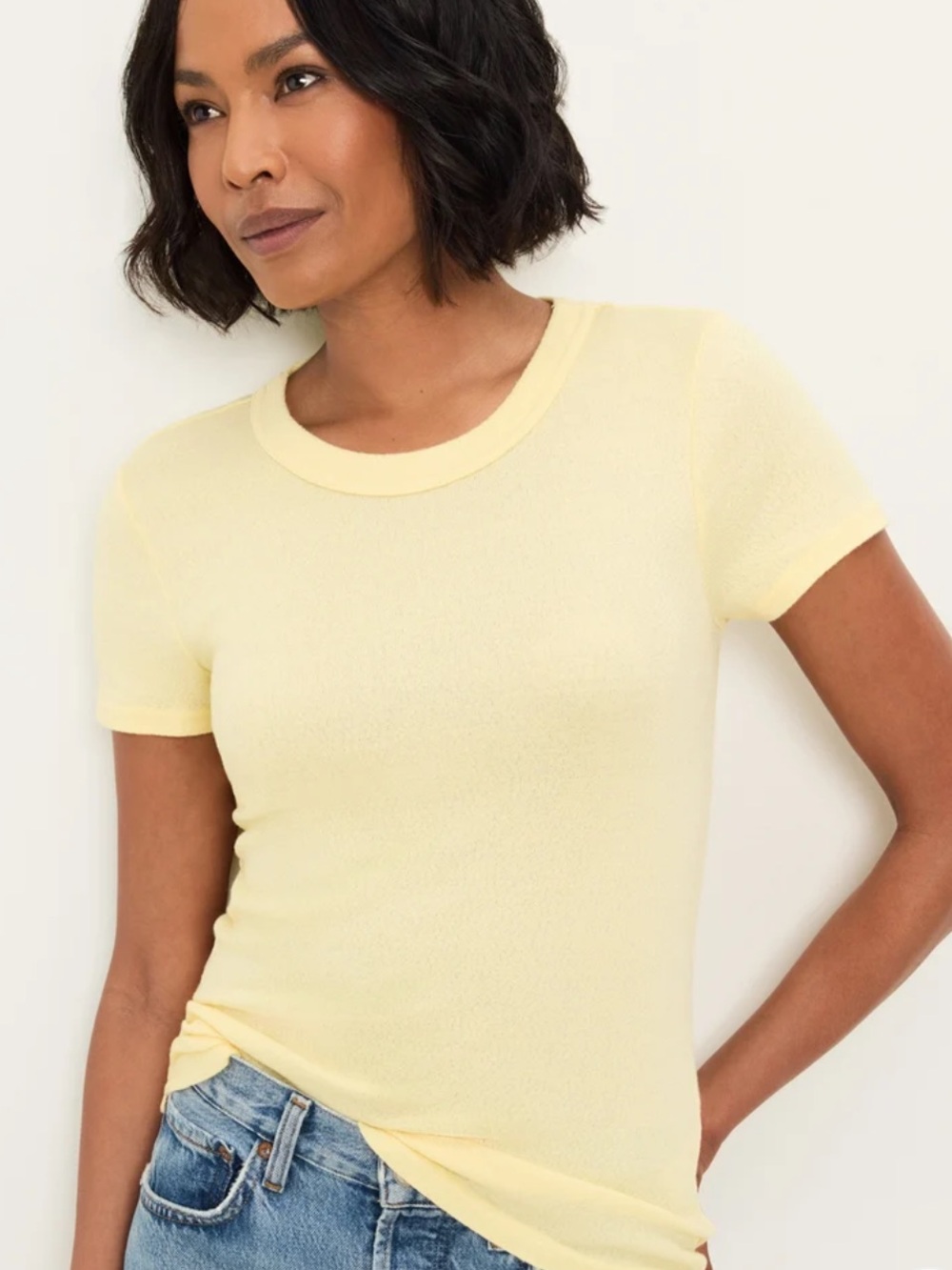 💛 Michael Stars Pale Yellow Short Sleeve Shine Crew Tee